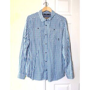 The North Face Men Plaid Shirt Blue & White Button down Size XXL Long Sleeve